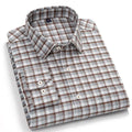 Men's 100% cotton plaid flannel full shirt in a grey and brown check pattern